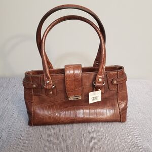 Liz Claiborne Vintage Cognac Color Crocodile Pattern Top Handle Handbag